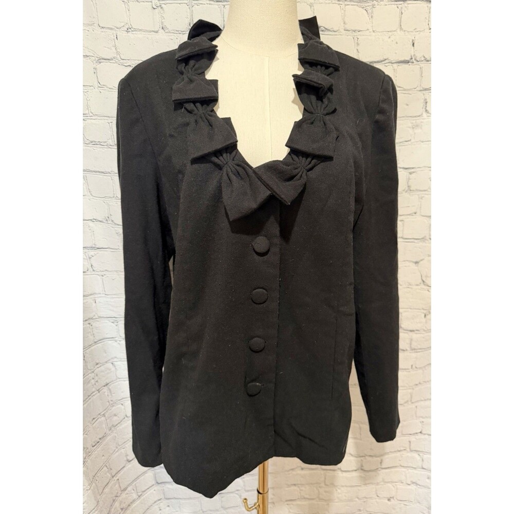 Dennis Basso QVC Black Button Front Jacket With Decorative Bows Size Large